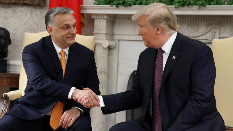 Mutual admiration: Hungarian prime minister Viktor Orban shakes hands with former US president Donald Trump in the Oval Office in May 2019. Photograph: Mark Wilson/Getty
