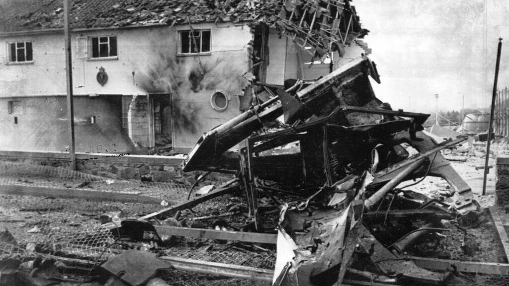 The remains of a digger used in the bomb attack on Loughgall RUC station in 1987. Photograph: Pacemaker