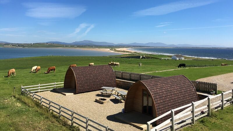 Camping pods: the journey to the old Belmullet Coast Guard station, on Claggan Island, is an adventure in itself