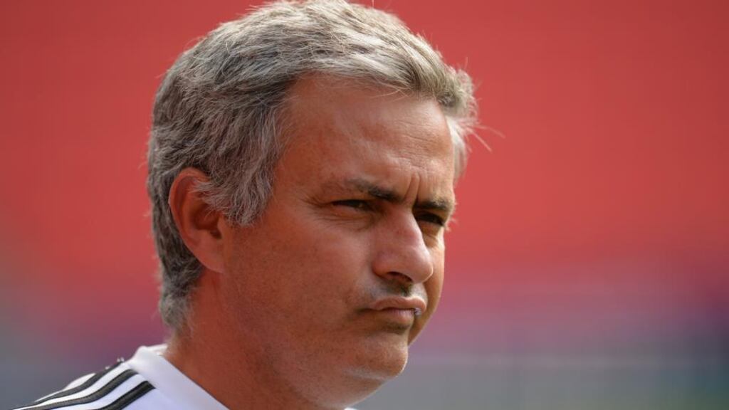 Jose Mourinho during a training session prior to the Uefa Super Cup match against Bayern Munich at Stadion Eden in Prague, Czech Republic. Photograph: Shaun Botterill/Getty Images