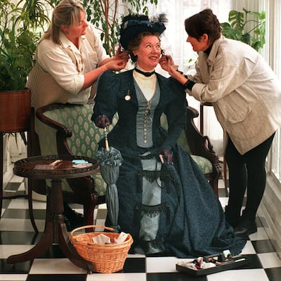 Rosaleen Linehan being made up for her part as Lady Bracknell in the Abbey Theatre production of The Importance of Being Earnest