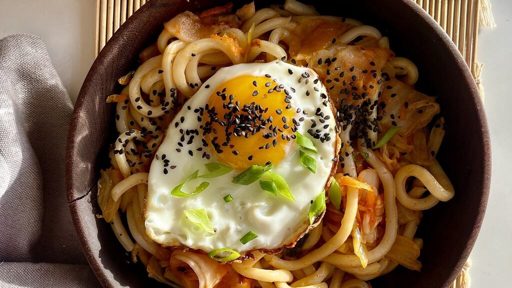 Delicious: kimchi noodles.