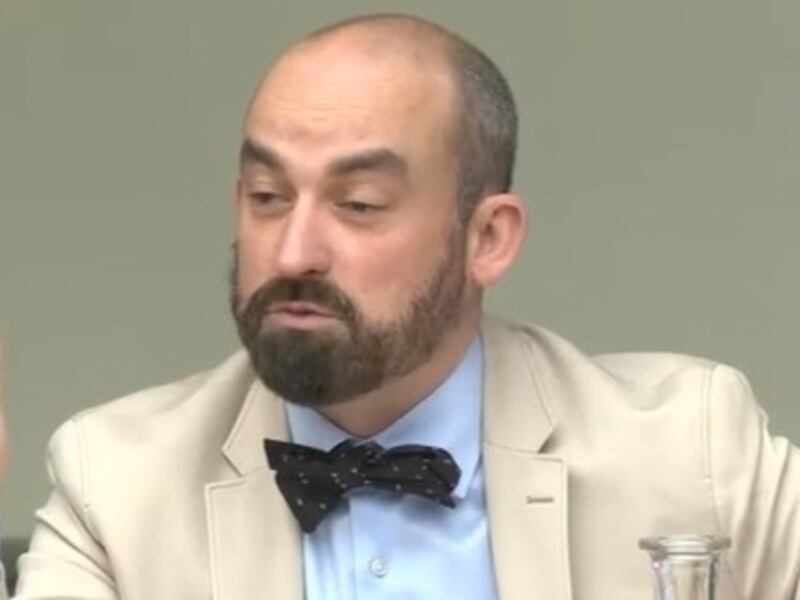 Eoin Hayes wears a dickie bow and cream jacket in the Dáil on Wednesday