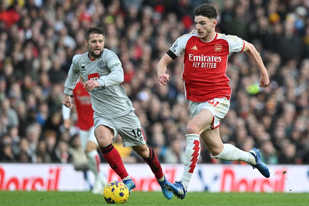 Declan Rice has beefed up Arsenal's midfield and mentality since joining in the summer. Photograph: Glyn Kirk/AFP via Getty Images