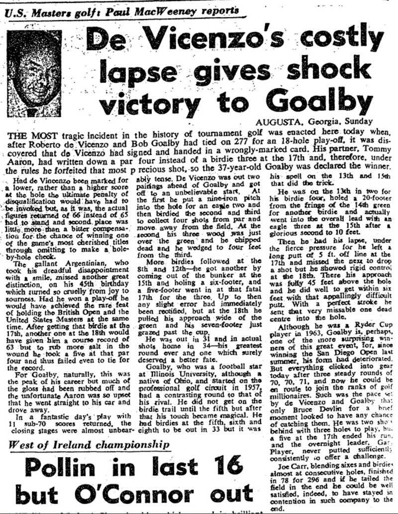 Robert MacWeeney's report from the dramatic final day at Augusta. Photo: Irish Times Archive