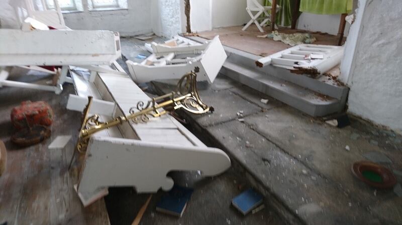 The scene of devastation at the Holy Trinity Church in Errislannan, near Clifden in Co Galway,