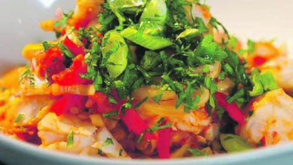 Herb and lemon fish and prawn casserole.