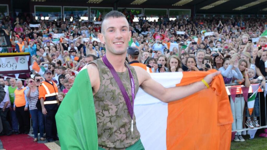 Olympic boxing silver medallist John Joe Nevin, seen here during his homecoming in Mullingar, Co Westmeath after the Olympics, was injured in an incident in the town overnight. Photograph: Dara Mac Donaill/The Irish Times