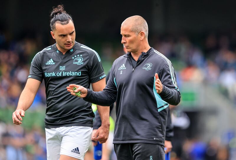 James Lowe and Stuart Lancaster during his time as Leinster's senior coach. Photograph: Dan Sheridan/Inpho