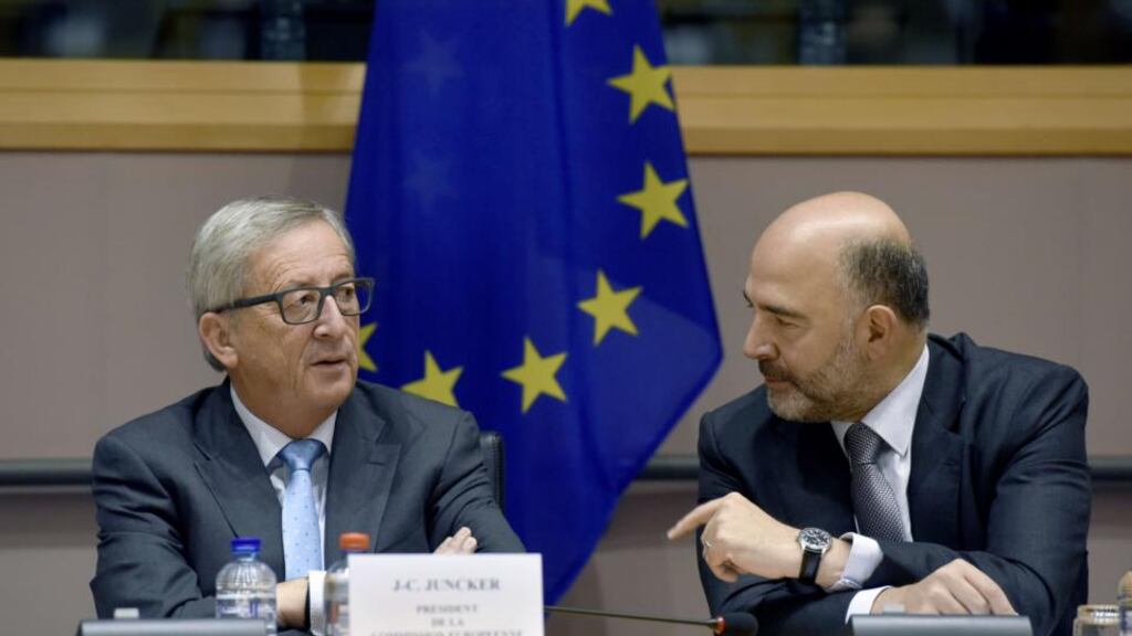 European Commission president Jean-Claude Juncker and economic and financial affairs commissioner Pierre Moscovici attend a hearing on September 17th, organised by European Parliament’s special committee on tax rulings and other similar measures in nature or effect at the European Union headquarters in Brussels. Photograph: AFP/Getty Images
