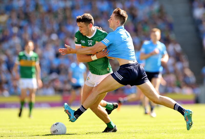 Dublin's Michael Fitzsimons challenges Kerry’s David Clifford during the All-Ireland SFC semi-final at Croke Park in July. Photograph: James Crombie/Inpho