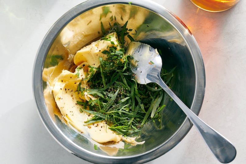 The butter, tarragon, some Cognac and pepper are mixed together, Photograph: David Malosh/The New York Times