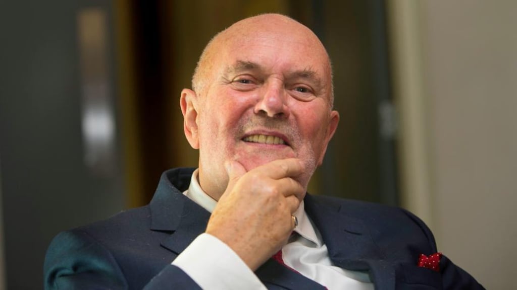 Sen David Norris at the Today FM studios on Monday, after he had his beard shaved off in aid of the Irish Cancer Society. Photograph: Gareth Chaney/Collins