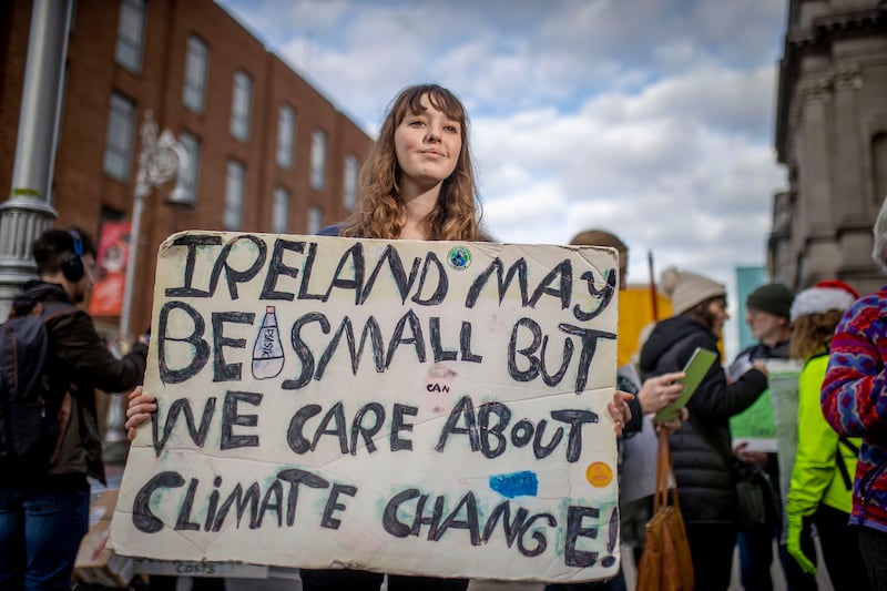 Climate protester Flossie Donnelly outside the Dáil. If you were a student within a HEI would you know or be learning about this greatest threat humanity has ever faced? Photograph: Tom Honan