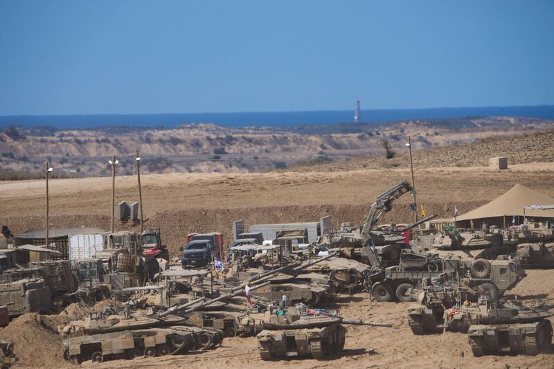 Israeli military in southern Israel on the border with the Gaza Strip. Photograph: Ariel Schalit/AP