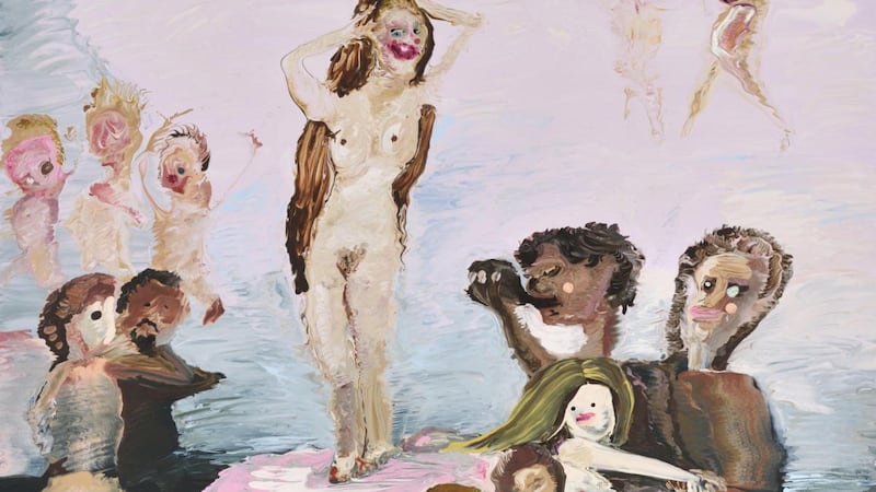 Genieve Figgis, Birth of Venus (after William Bouguereau), 2018, Acrylic on canvas, 100 x 80 cm, 39 3/8 x 31 1/2 inches, Courtesy of the artist and Almine Rech. Photograph: Andre Morin