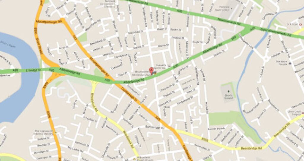 Albertbridge Road, East Belfast, from which a man was taken to hospital today after being assaulted.