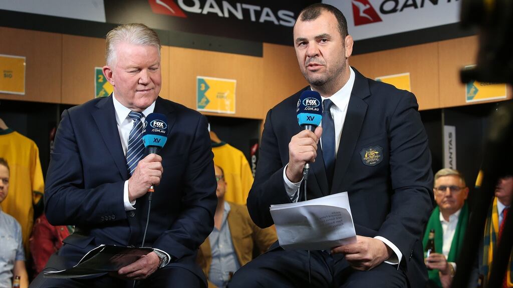 Wallabies coach Michael Cheika during his squad announcement at Suncorp Stadium in Brisbane. Photograph: Jono Searle/Getty Images