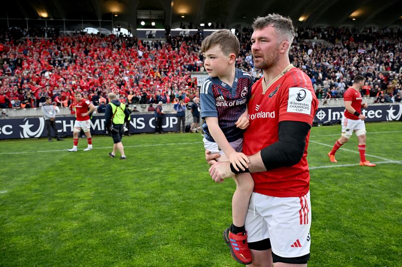Munster's Peter O'Mahony with his son in Bordeaux. Photograph: Lionel Hahn/Getty Images