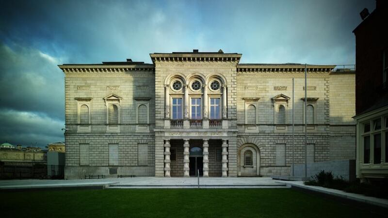 New-look National Gallery of Ireland: the renovated Merrion Square entrance. Granite setts ramp up it, so the old steps are gone. Photograph: Marie-Louise Halpenny