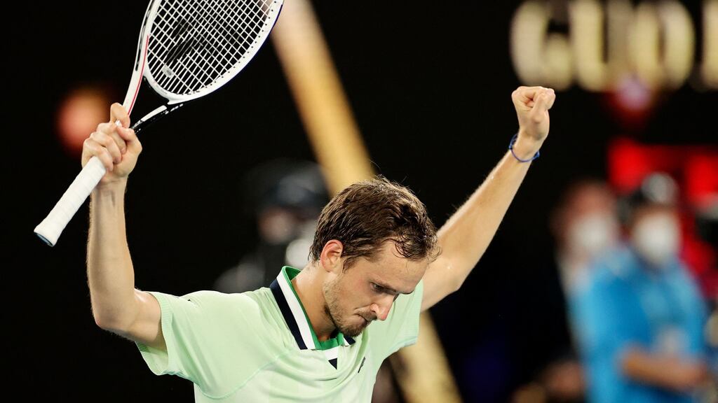 Russia’s Daniil Medvedev fought from two sets down to beat Canada’s Felix Auger-Aliassime. Photograph: Martin Keep/Gett/AFP