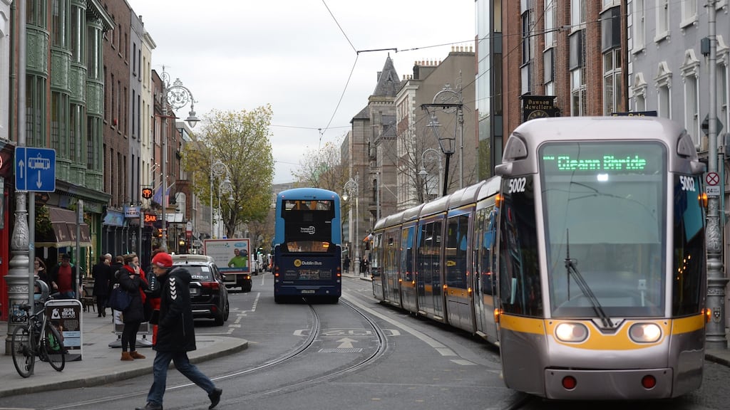 The Luas on Dawson Street, Dublin. Photograph: Dara Mac Dónaill