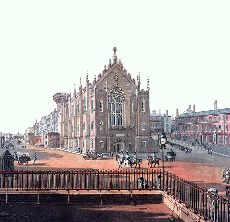 View of Lower Castle Yard from 1816. The Chapel Royal dominates the centre. Photograph: Courtesy of the Office of Public Works