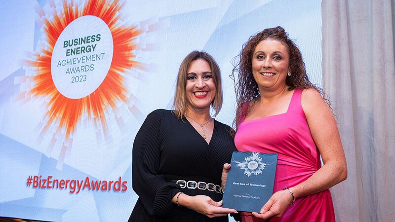 Katherine Valery, awards judge, presents the best use of technology award to Edel Mcguinness, Harmac Medical Products
