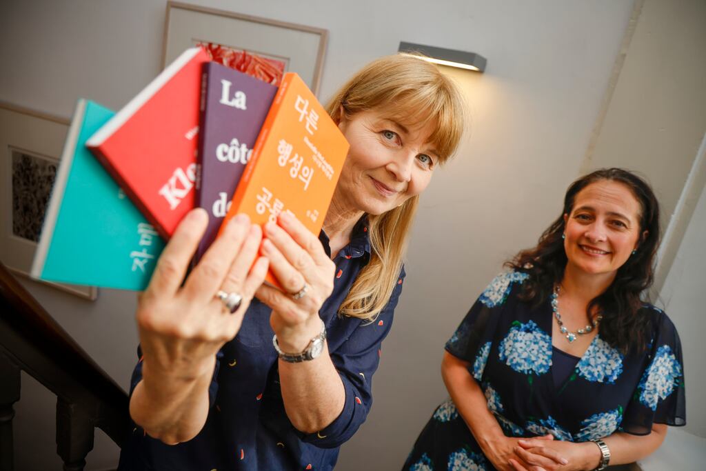 Minister Catherine Martin TD, right, with author Mary Costello at the launch of Seoda, five short stories in translation. Photograph: Arthur Carron