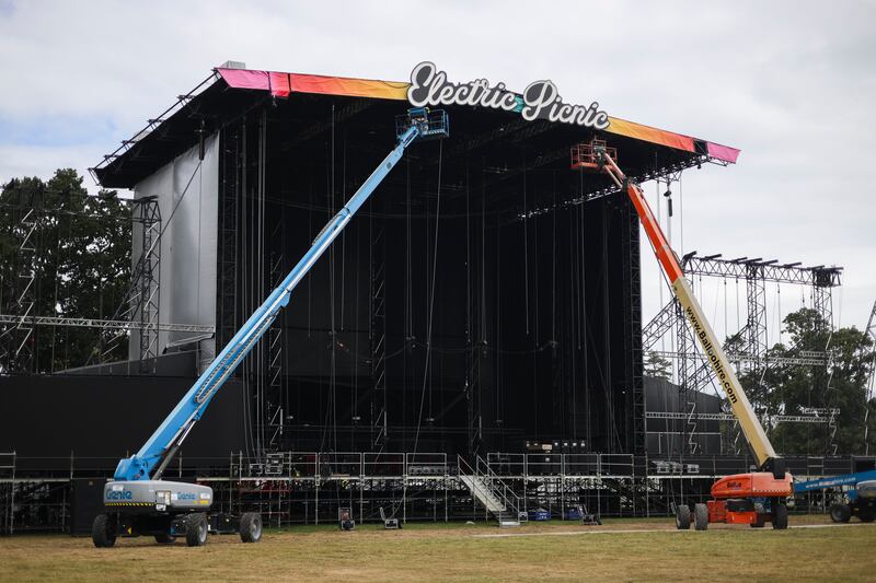 Construction work on the Electric Picnic main stage. Photograph: Dan Dennison