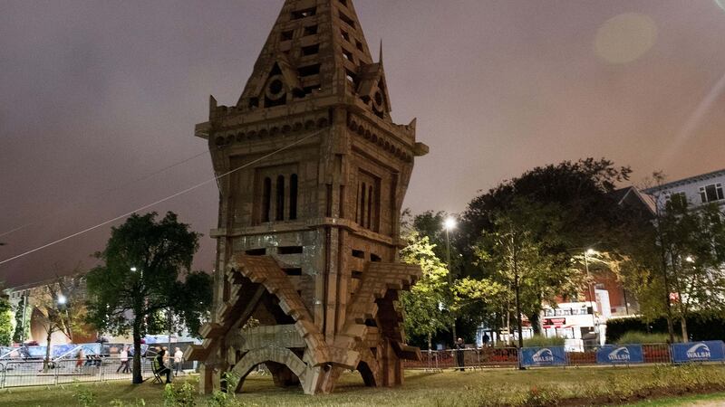Cardboard tower in Olivier Grossetete’s The People Build strand at Galway International Arts Festival.  Photograph: Andrew Downes, Xposure