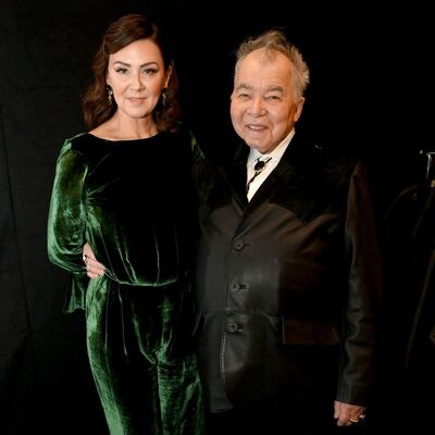 John Prine with his wife, Fiona Whelan Prine, in January. Photograph: Kevin Winter/Getty for the Recording Academy