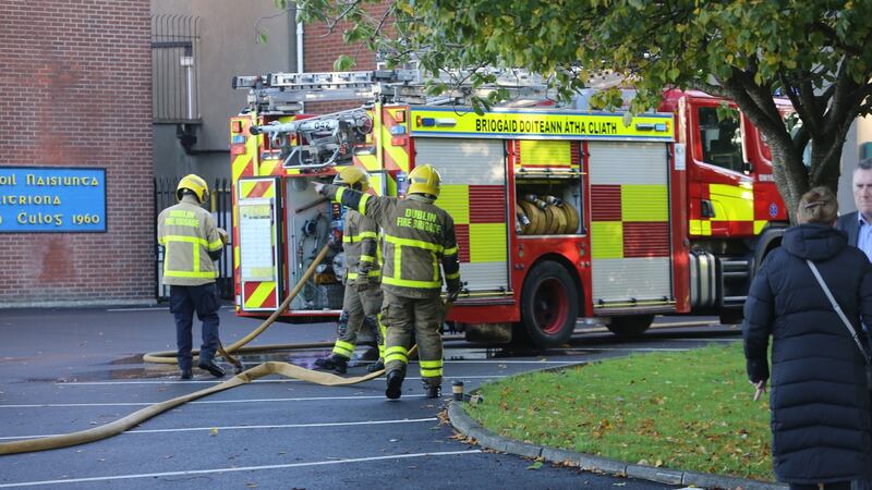 Dublin Fire Brigade  on the scene of  a major fire at Scoil Chaitríona Cailíní, which is located off the Malahide Road near Mask Avenue Dublin. Photograph: Gareth Chaney/Collins Photos.