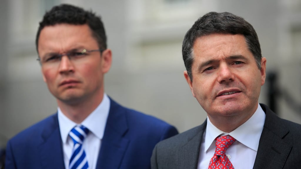 Patrick O’Donovan, Minister of State at the Department of Finance, and Minister for Finance Paschal Donohoe. Photograph: Gareth Chaney Collins