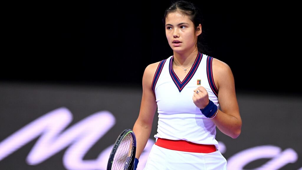 Britain’s Emma Raducanu during her first round match against Slovenia’s Polona Hercog during day four of the Transylvania Open in Romania. Photograph: PA Wire