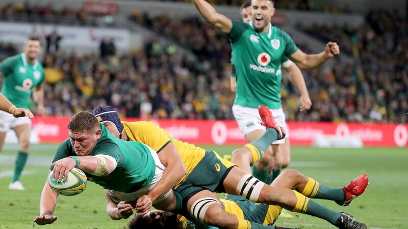 Ireland’s Tadhg Furlong scores Ireland’s second try in the second Test victory against Australia at AAMI Park, Melbourne. Photograph: Dan Sheridan/Inpho