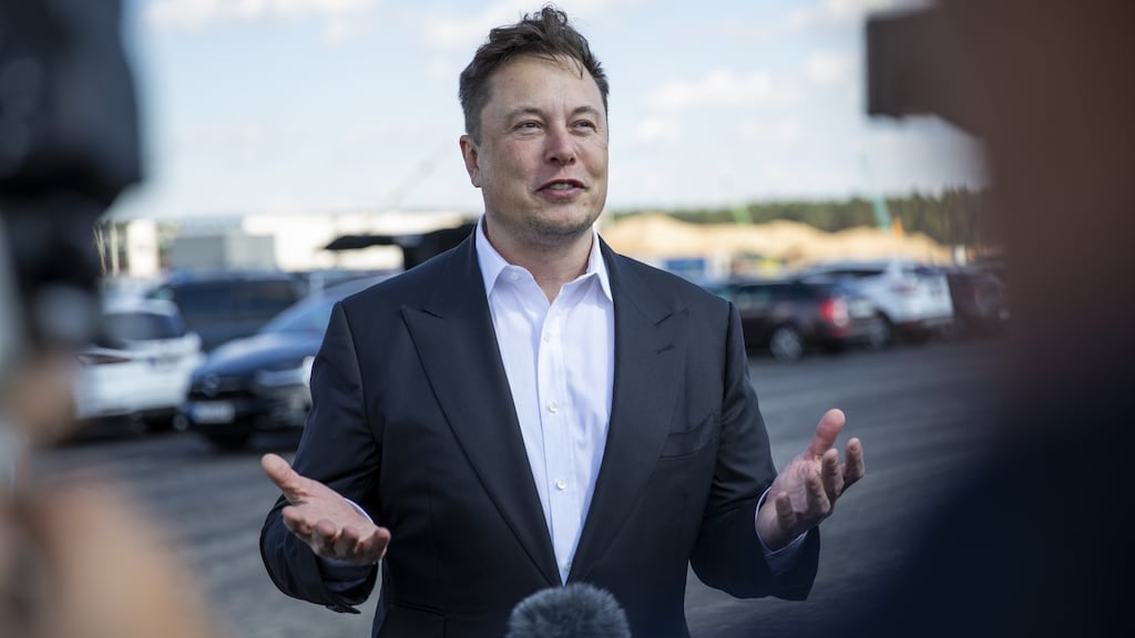 Tesla head Elon Musk. The company lost a third of its value in a week, but still the stock remained above its 50-day moving average. Photograph: Maja Hitij/Getty