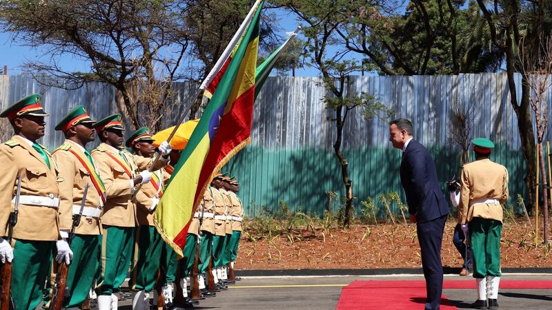 Taoiseach Leo Varadkar reviews an honour guard during his official visit to Addis Ababa, Ethiopia on Wednesday. Photograph: Reuters/Tiksa Negeri