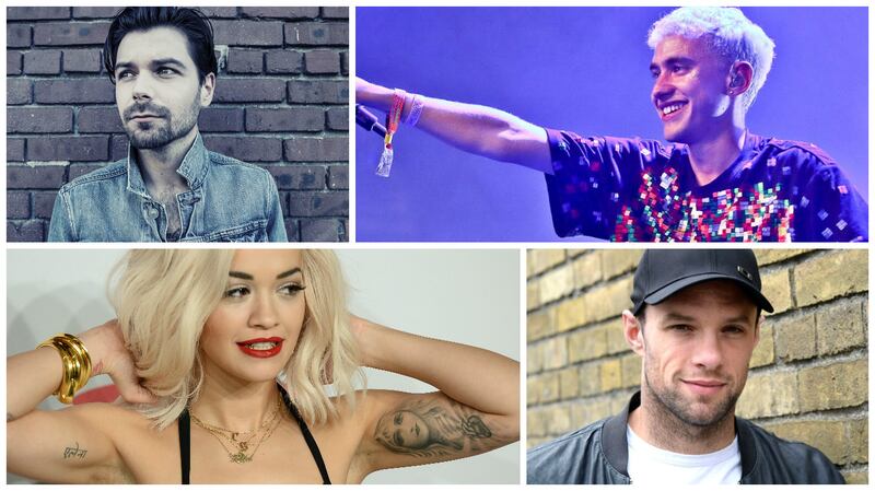Clockwise from Top left: Biffy Clyro’s Simon Neil, Years & Years’ Olly Alexander, The Blizzards’ Niall Breslin and Rita Ora