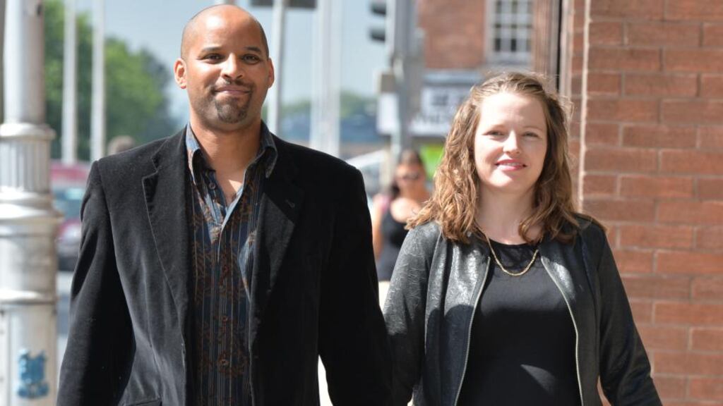 Aja Teehan with Charles Brand outside the Four Courts in August after losing their High Court case. Photograph: Alan Betson / The Irish Times