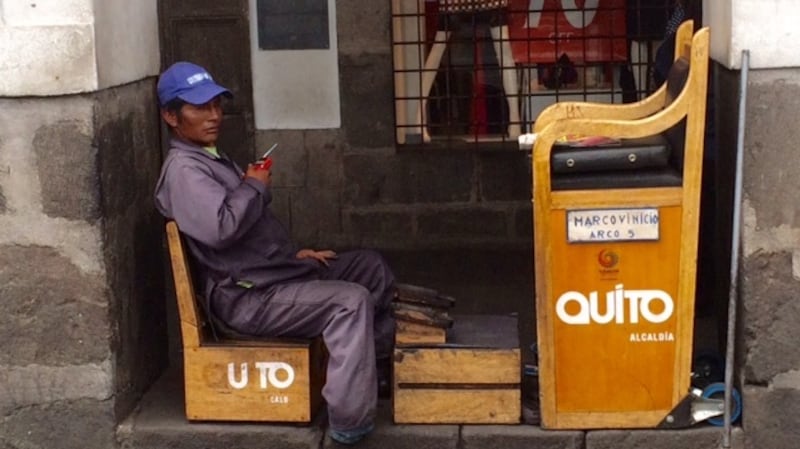 A shoeshine man in Quito, Ecuador