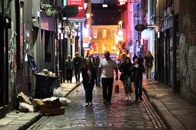 Night-time in Temple Bar, Dublin. Photograph:
Dara Mac Dónaill