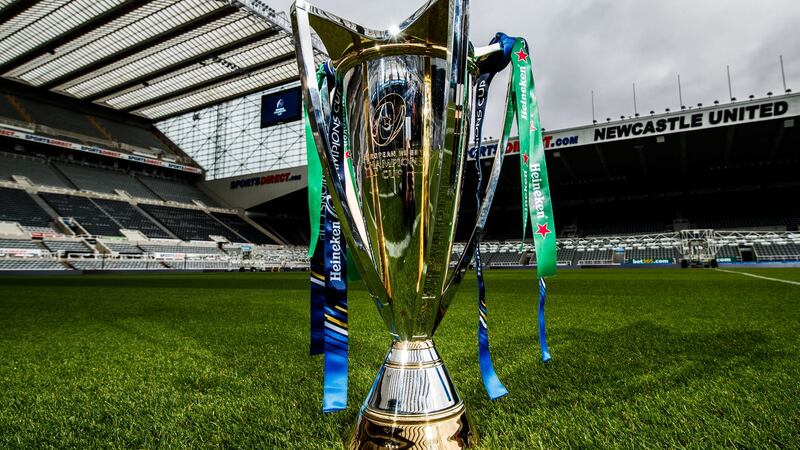 The Heineken Cup trophy on show at Newcastle’s St James’ Park. Photograph: James Crombie/Inpho