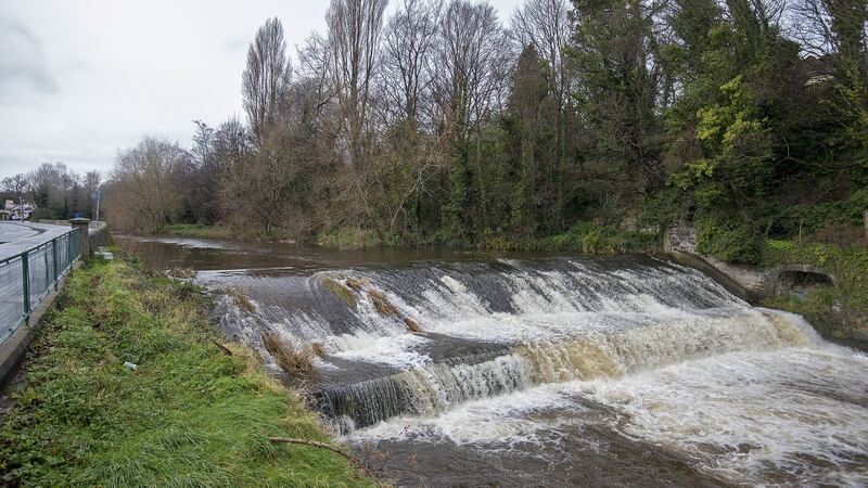 A weir on the Dodder. Photograph: Dave Meehan