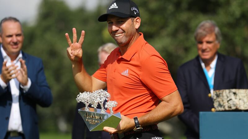 Sergio Garcia after winning the Andalucia Valderrama Masters. Photograph: Warren Little/Getty Images