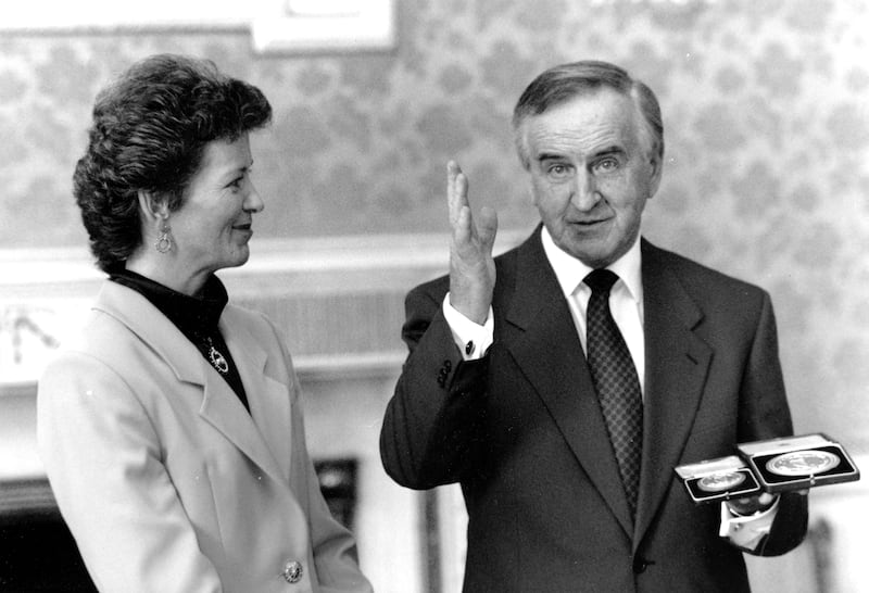 Albert Reynolds receiving his seals of office from president Mary Robinson in February 1992 having succeeded Charles Haughey as taoiseach. Photograph: Eric Luke