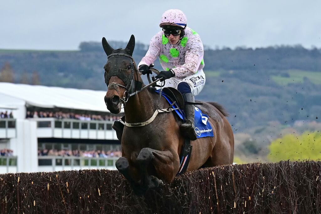 Jockey Paul Townend taking the final fence on Gaelic Warrior to win the Arkle Novices' Chase on the first day of the Cheltenham Festival on March 12th, 2024. Photograph: Ben Stansall/AFP