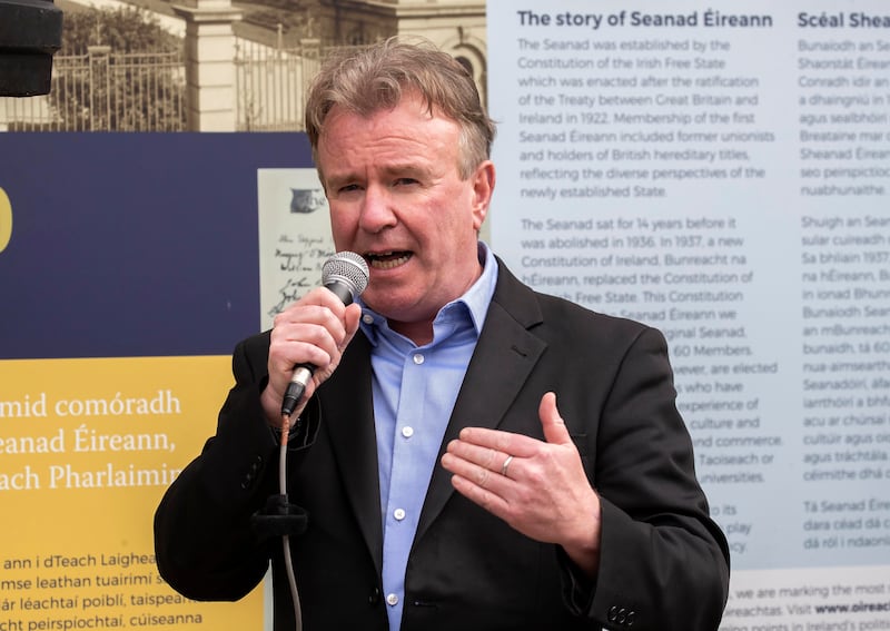 Senator Tom Clonan speaks to members of Physical Impairment Ireland at Leinster House. Photograph: Colin Keegan/Collins