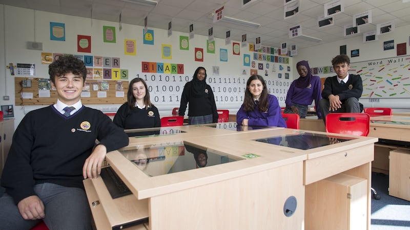Pupils from Le Chéile Secondary School in Tyrellstown, which has embraced flipped learning. Photograph: Dave Meehan