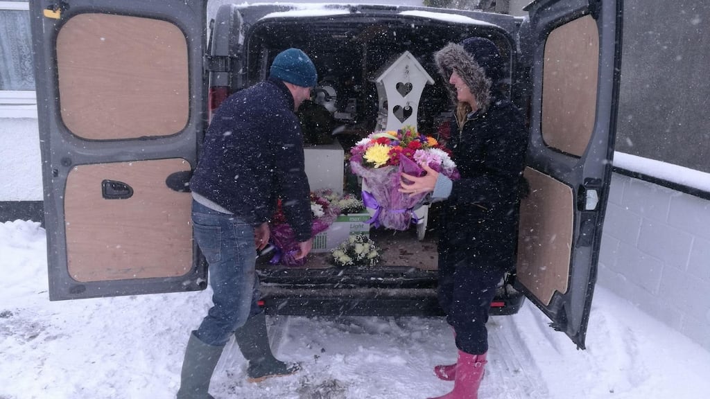 Claire Doggett and Gary Conroy, who are due to get married today, collecting their wedding flowers on Thursday